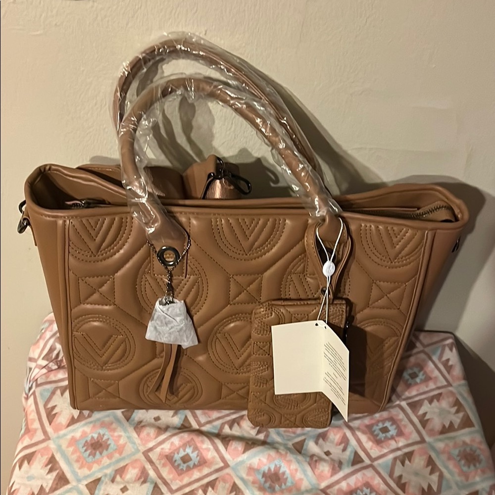 Valentino Orlandi Tan Quilted Tote Bag